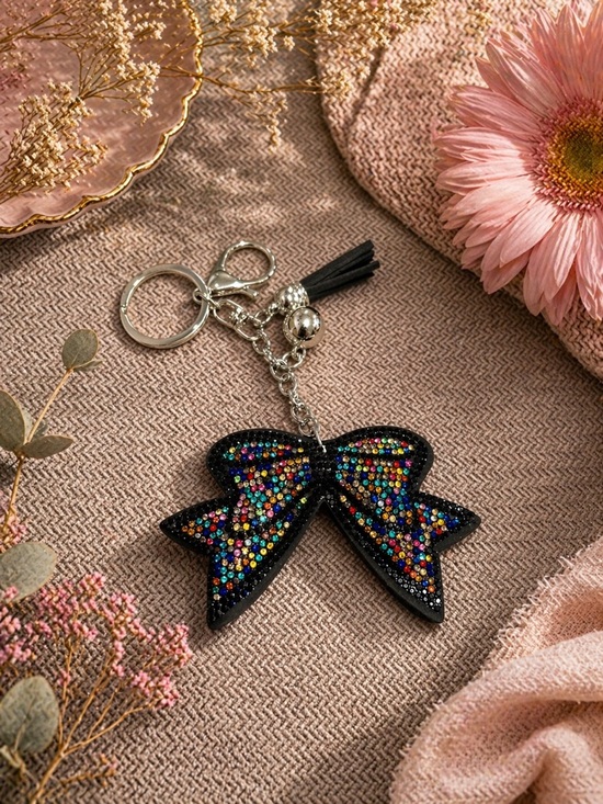 Accessories - Black Bow Keychain with Multicolored Rhinestones NWT
